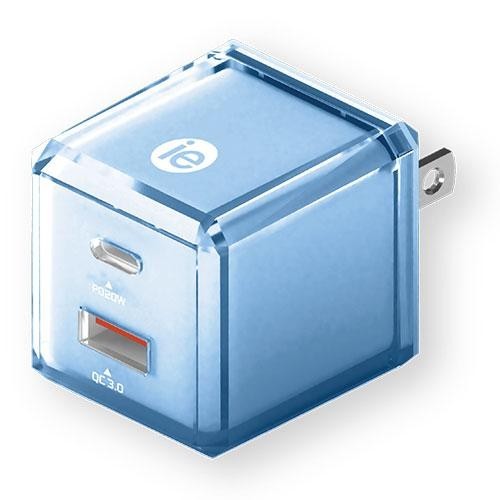 iEssentials Dual PD Type C+QC 3.0 USB Wall Charger 38-Watt Blue Phone Tablet