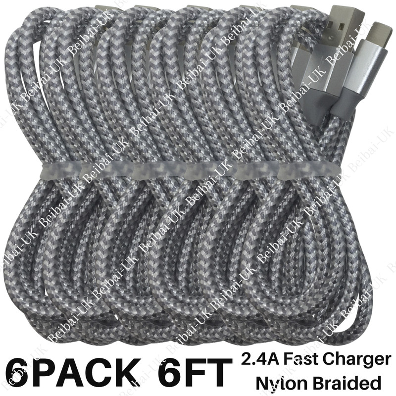 6 Pack 6ft USB Charger Cable Braided For iPhone SE 11 XR 8 7 Fast Charging Cord