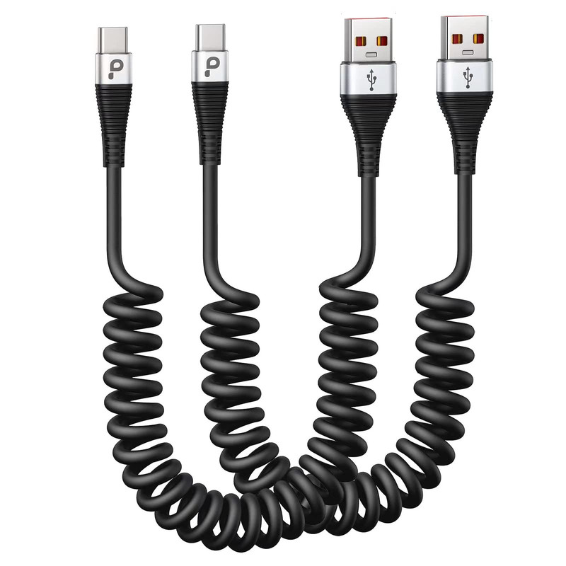 USB C Cable Fast Charging, 2Pack 3ft Coiled A to Type C 3FT, Silver