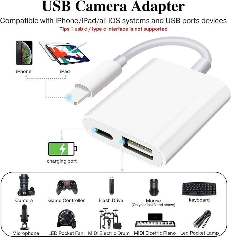 2PACK USB Camera Adapter with Charging Port USB OTG Adapter for iPhone iPad gallery