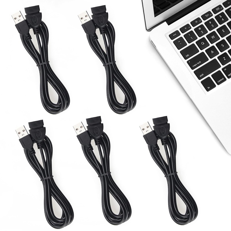 5-Pack 5ft USB Extension Cord Bulk Male to Female USB-A 2.0 Extender Cable gallery