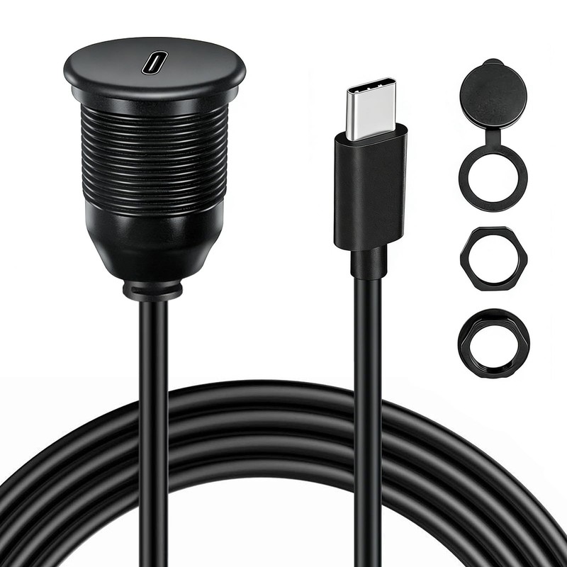 Single Port USB C 2.0 Male To Female Extension Flush Mount Cable Dash 3.3FT