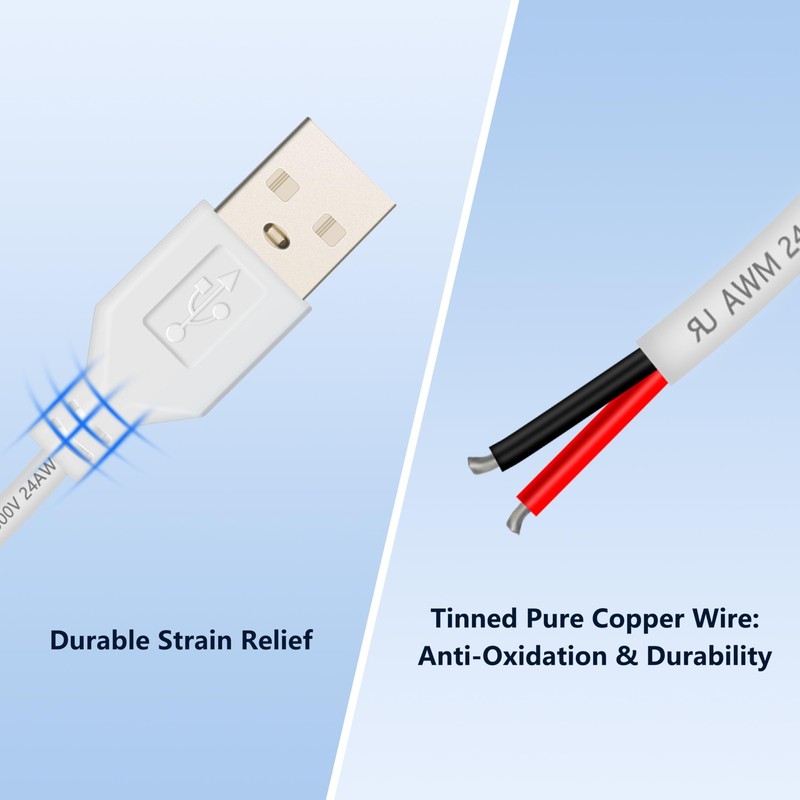 2 Pack USB 2.0 Male 2 Pin Pigtail Cable 1.64ft 24AWG 5V Extension DIY White gallery