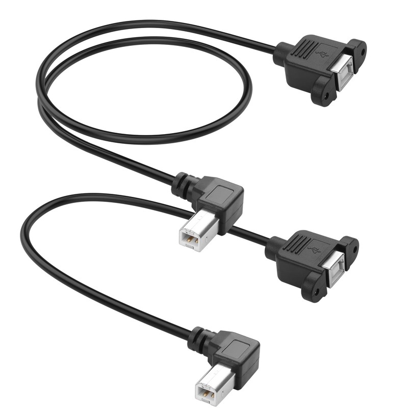 2 PCS USB 2.0 B Extension Panel Cable Mount 0.3M/1FT+0.5M/1.6FT Right Angle