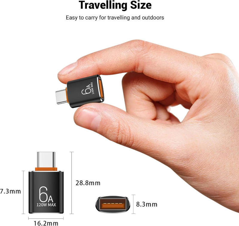 Pastall 8 Pack 10Gbps/120W Type C Male to USB Female OTG Adapter, Black USB C to gallery