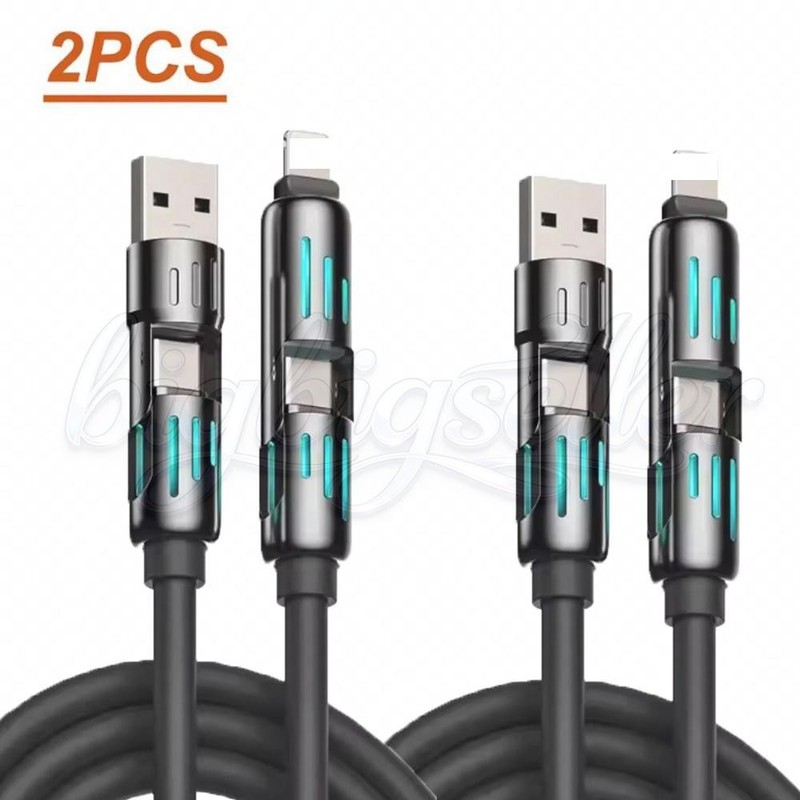 2pcs 4 in 1 Multi-USB Charging Cable MAX 240W Fast Charging With USB A + Type-C