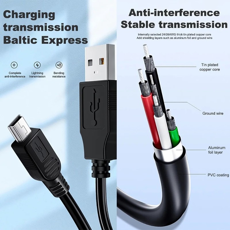 0.8M USB 2.0 A to Mini USB 5 Pin Data Cable for Camera MP3 MP4 HDD gallery