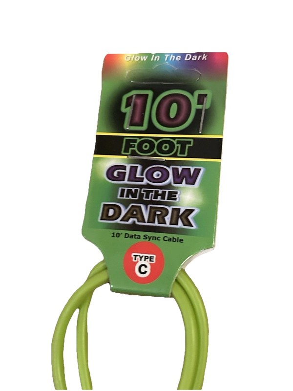 Type C 10 Foot Charging Cable Glow In The Dark 4 Pack Blue White Orange Green gallery