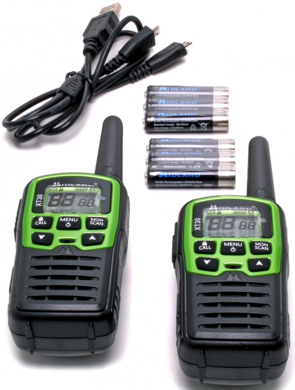 WALKIES MIDLAND XT30 WITH BATTERIES CHARGING CABLE + 2 STICK HEADPHONES WITH VOX gallery