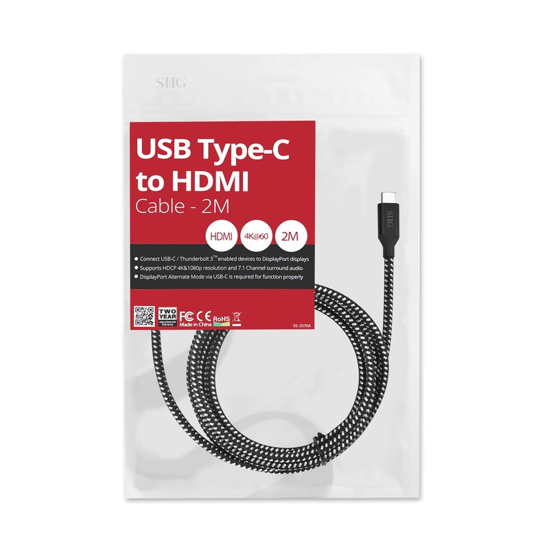 SIIG USB Type-C to HDMI Cable - 2M (CB-TC0B12-S1) gallery