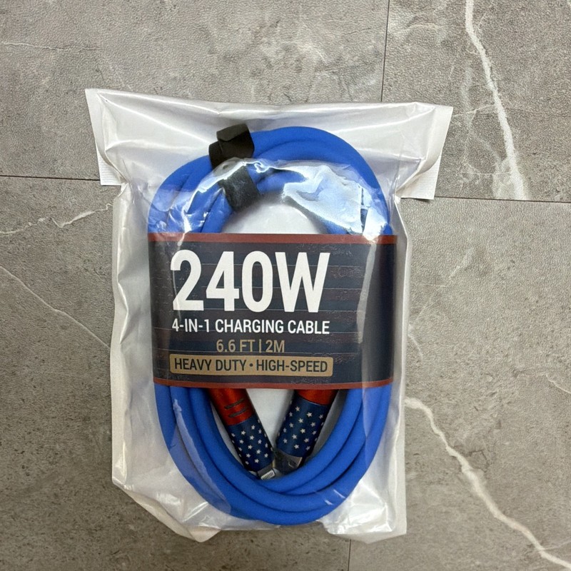 240W 4-in-1 USB-A to Lightnin and USB-C to USB-C High Speed Heavy Duty Cable