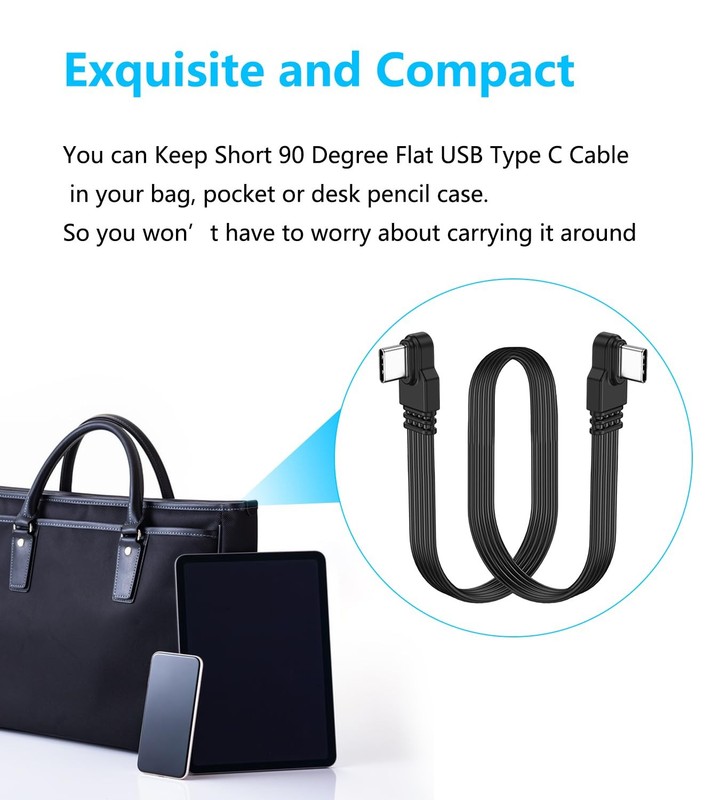 Short 90 Degree USB Type C 2.0 Flat Cable,PD 65W USB C 2.0 Fast Charge Cable,... gallery