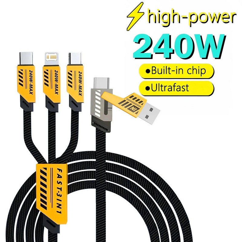 3in2 240W Fast Charging Cable USB C Micro USB 1.2M iPhone Huawei Wire Charger US