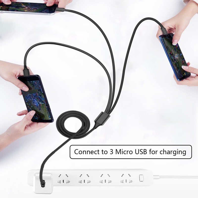 3-in-1 Micro USB Splitter Cable 1M USB A 2.0 Male to 3 Micro USB Charging gallery