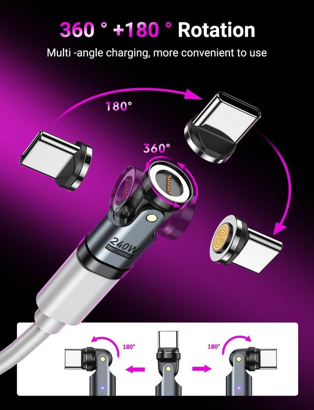 USB C Magnetic Adapter 240W 2-Pack, 90° Right Angle C to C, Fast Charging for Ph gallery