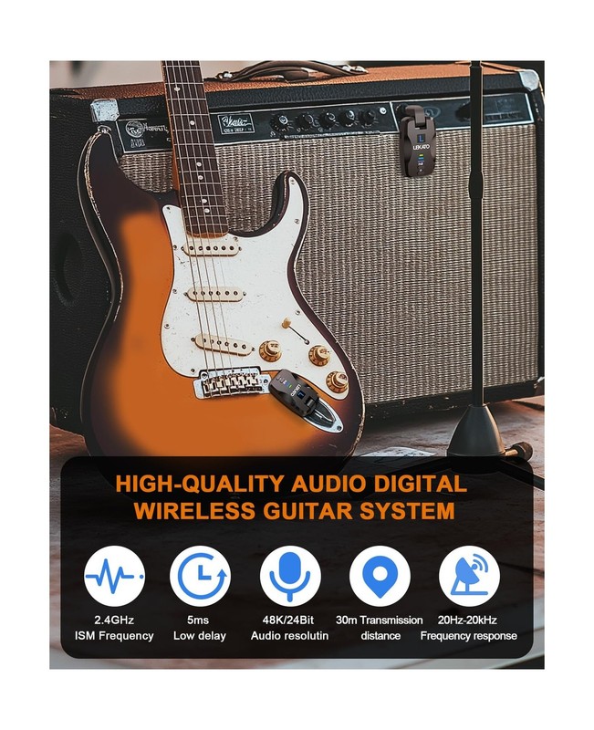 LEKATO 2.4Ghz Wireless Guitar System Exclusive Mute Plug for Electric Guitar ... gallery
