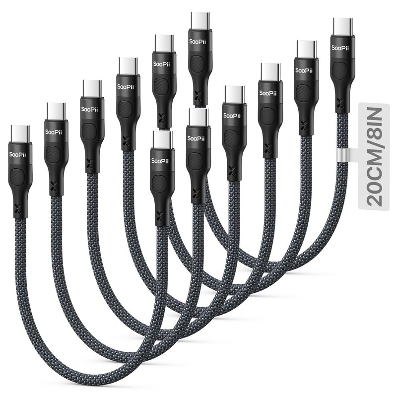 6Pack 0.7Ft Short USB C to USB C Cable, 60W PD Fast Charging Nylon Braided Co…