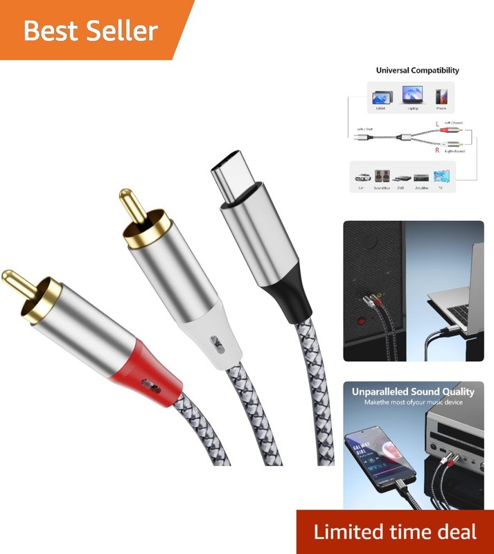 Durable 1m Braided USB-C to 2 RCA Audio Cable for Superior Sound Experience