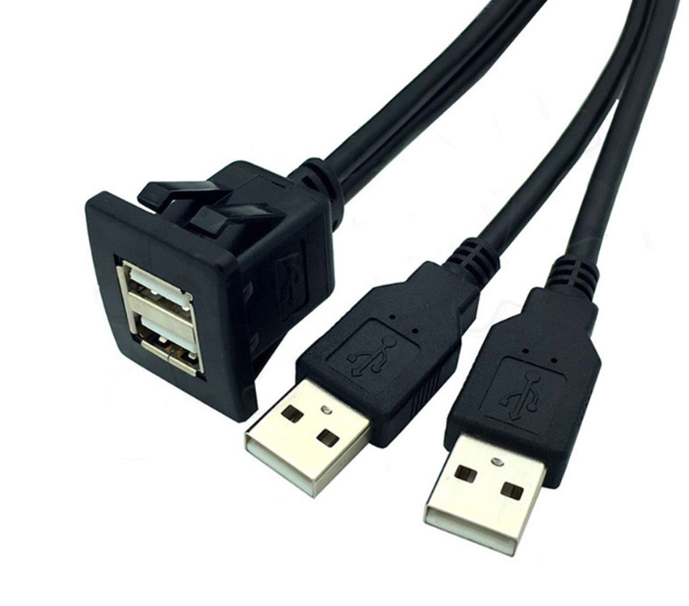 Square double port USB2.0 data cable ship motorcycle instrument panel USB cable gallery