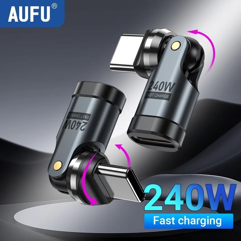 AUFU 240W USB-C Adapter 540° Rotating 5A Fast Charge Cable Converter Type-C gallery