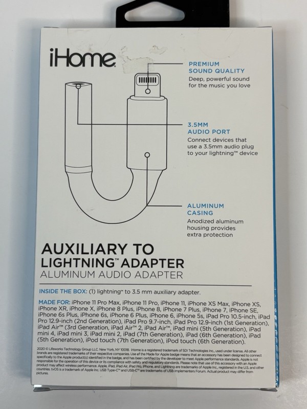 iHome Auxiliary Aluminum Audio Adapter For iPhone iPad iPod Brand New gallery