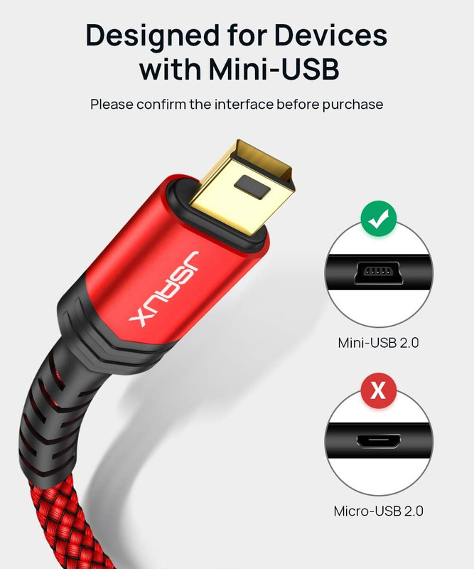 JSAUX Mini USB Cable[2-Pack 3.3Ft+6.6Ft], USB 2.0 Type a to Mini B Fast Charging gallery