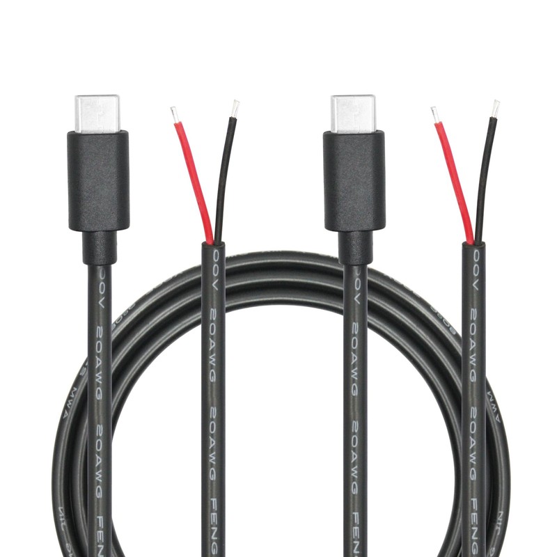 USB-C to 2-Pin Bare Wire Open End Power Cable 2 PCS 3FT 20AWG Male Plug