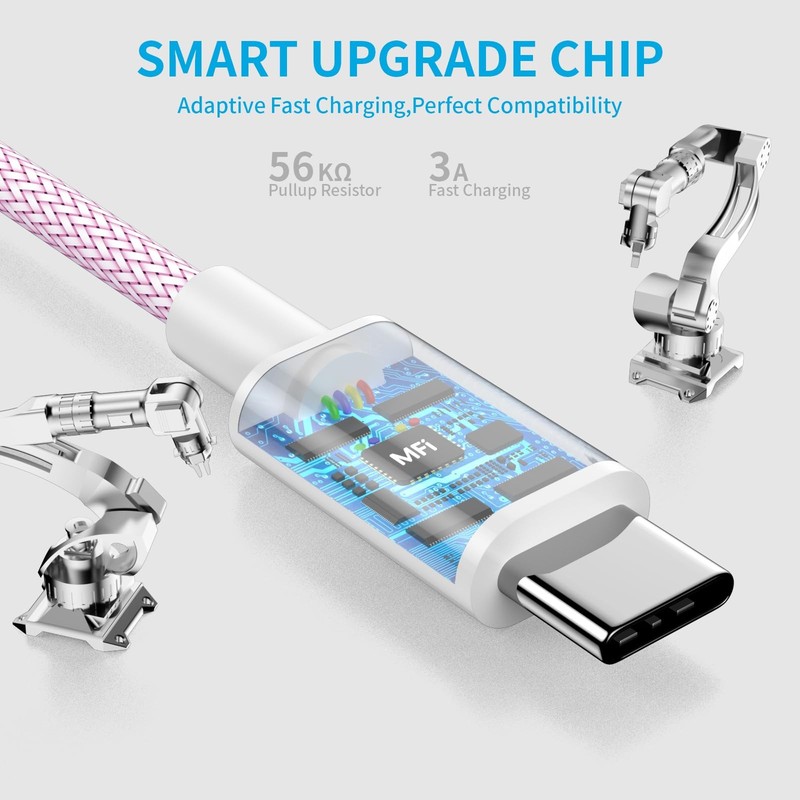 2 Pack 6.6FT Carplay Cable For iPhone MFi Certified Fast Charging Pink gallery