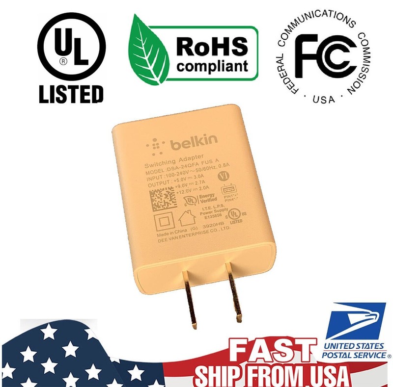BELKIN FAST USB PHONE CHARGER DSA-24QFA FUS A AC ADAPTER 5V 3A 9V 2.7A 12V 2A