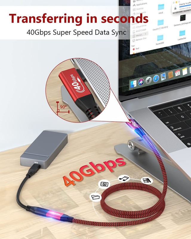USB4 Extension Cable 40Gbps [2.6FT, Angled], USB Type C 4.0 Male to Female Co... gallery
