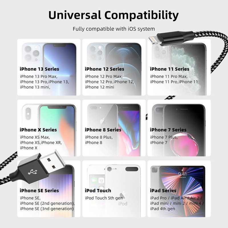iPhone Charger Fast Charging Cord 3 Pack 10 FT Apple MFi Certified Lightning Cab gallery