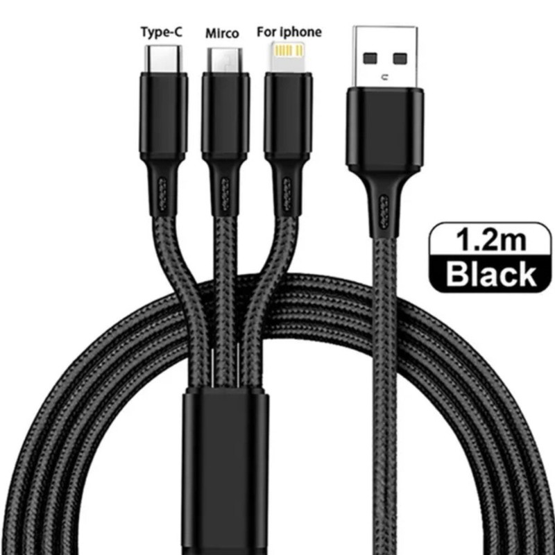 3 In 1 Fast Charger Data Cable USB C Mini iPhone 3.9' Nylon Sheath gallery