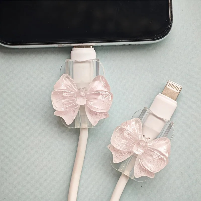 2pcs Silicone Charging Cable Protector with Bow Pink Adorable gallery