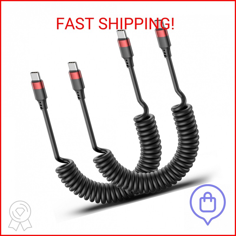 Vienceen Coiled USB C to USB C Cable, 2 Pack Retractable Type C Carplay Cord, Co