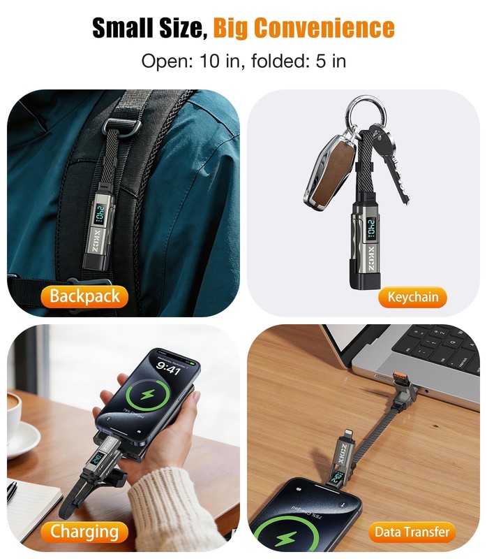 Keychain USB C Cable with V/A/W Display, 4 in 1 Charging Cable Combo Type C/U... gallery