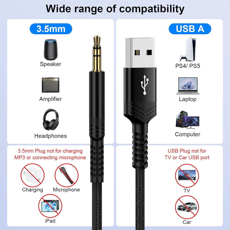 USB to 3.5Mm Aux Audio Adapter,3Ft USB a Male to AUX Jack Male Audio Cable Aux C gallery