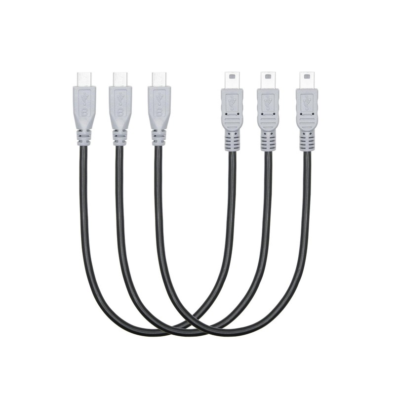 3 PCS Short Micro USB to Mini USB Charging Data Cable 10 Inch OTG Converter