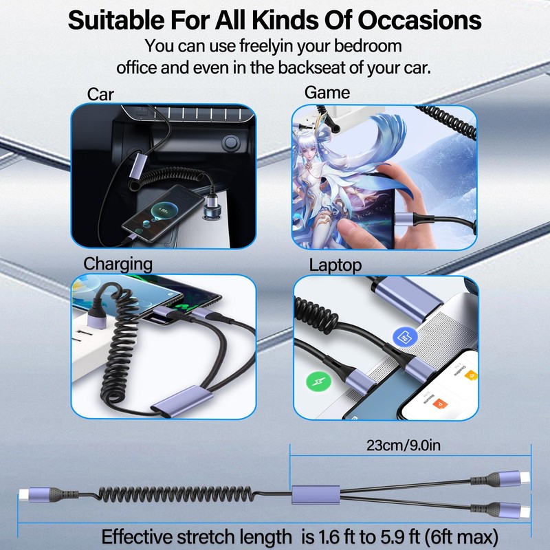 JSADZKJ Coiled Multi USB C Charging Cable Type C Splitter Spring 4A... gallery