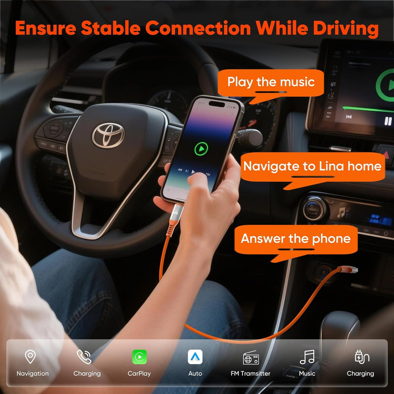 Android Auto USB Cable 1.5FT, Car Carplay 3A Fast Charging USB C Cord, 10Gbps Da gallery