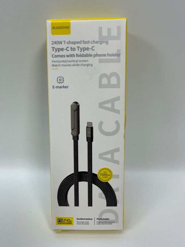 Basemo 2-IN-1 240W Type C to C Fast Charging Cable Invisible Phone Holder Stand