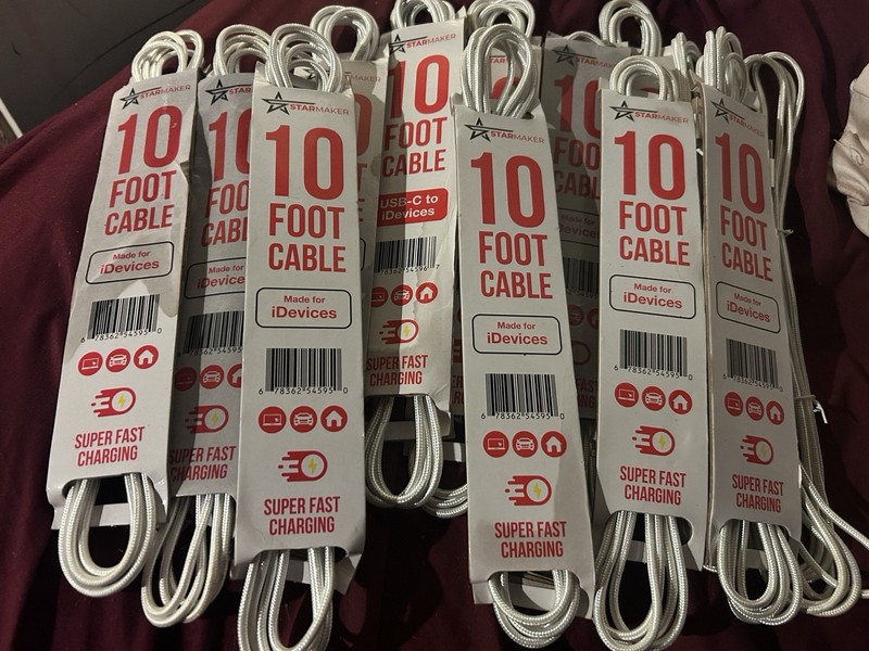 iPhone Lightening to USB 10 Ft Fast Chargers IPhone X, 12, 13, 14, PRO MAX New