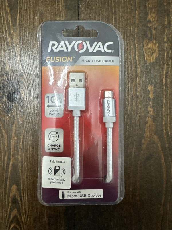 Rayovac Fusion Micro USB Cable. 10ft Charger Cord; Color White
