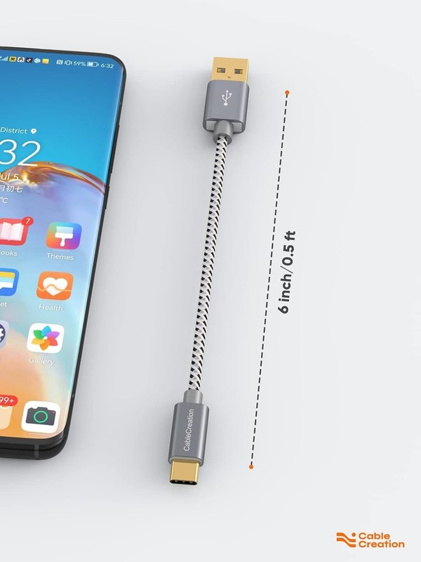 Cablecreation 6 Inch USB C Cable Short, USB a to USB C Fast Charging, Braided Ty gallery