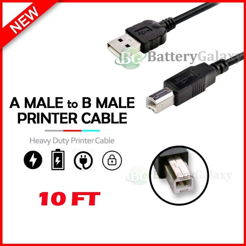 USB PRINTER CABLE 10FT 2.0 CORD TYPE A MALE to B MALE 10 FT A-B for EPSON HP DEL