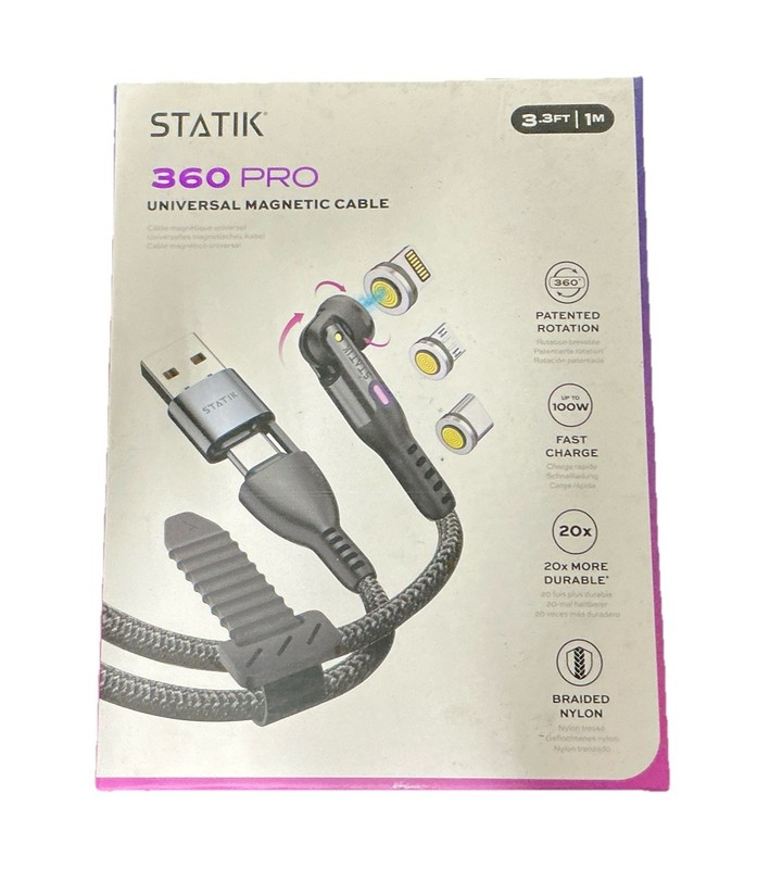 Statik 360 Universal Magnetic Cable 3m Black Braided Fast Charge USB-C