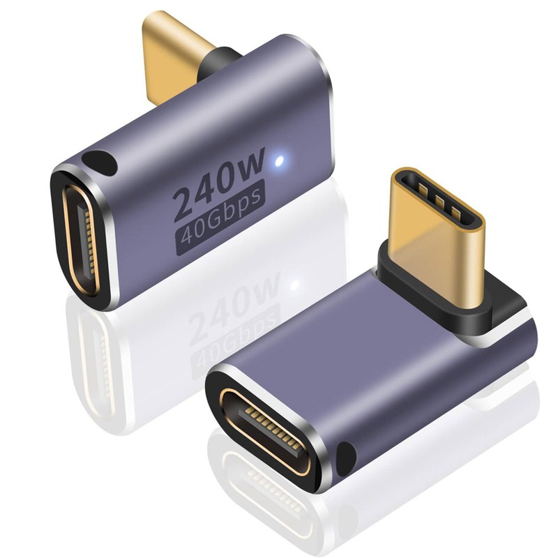 2pcs 240W USB 4 C Adapter Up Down Right Angle Male to Female 40Gbps Connector 8K