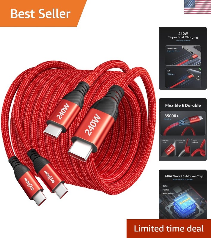 Red 240W USB-C Fast Charging Cable 10FT 2-Pack – Braided for Ultimate Durability
