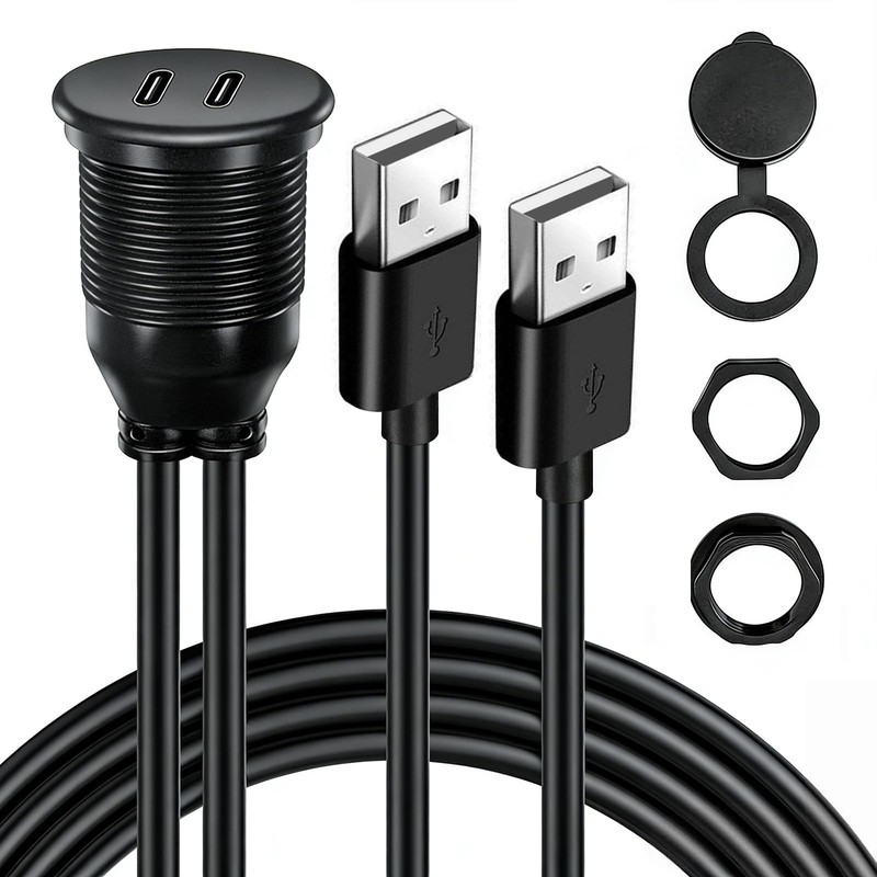 Dual Port USB A 2.0 Male To USB C 2.0 Female Extension Cable Mount 3.3FT