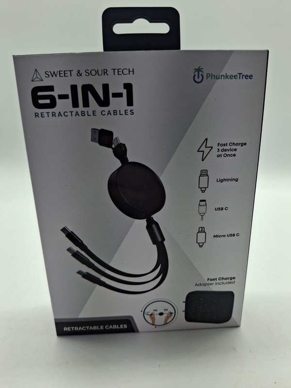 NEW Phunkee Tree 6-In-1 Retractable Cable SWEET SOUR TECH W/ FAST CHARGE ADAPTER