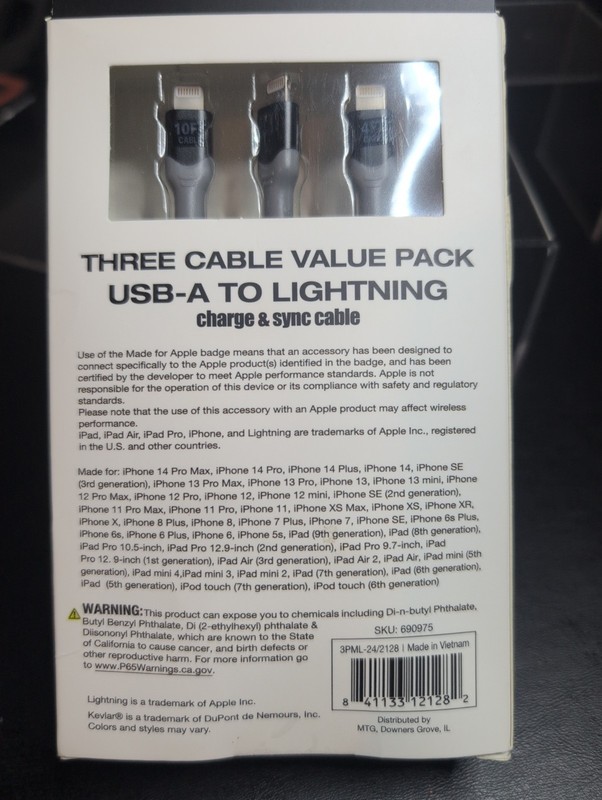 Iphone iPad And iPod Three Pack Charging USB A To Lightning Cables gallery